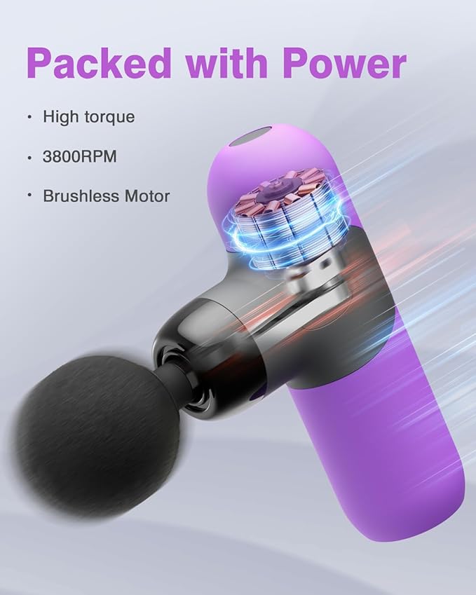 Morelax Mini Massage Gun Portable Deep Tissue Muscle Percussion Massager Electric Handheld Sport Massager with 6 Massage Heads 4 Speed Best Gift (Purple)