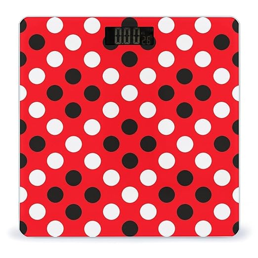 Red White Polka Dot Scale for Body Weight Anti-Slip Sturdy Tempered Glass Weighing Machine Highly Digital Accurate Bright LCD Bathroom Scale for Household Gift