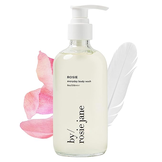 By Rosie Jane Body Wash (Rosie) - Hydrating Body Wash Made with White Musk &amp Sweet Rose - Supports Skin Elasticity &amp Builds Collagen - Vegan &amp Non-Toxic (8 Fl Oz)
