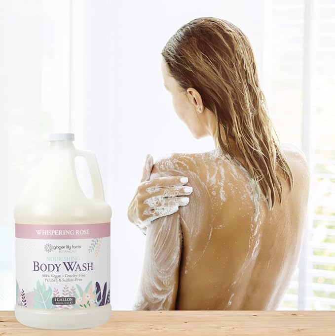 Ginger Lily Farms Botanicals Nourishing Body Wash 100% Vegan &amp Cruelty-Free Whispering Rose Scent 1 Gallon (128 fl oz) Refill