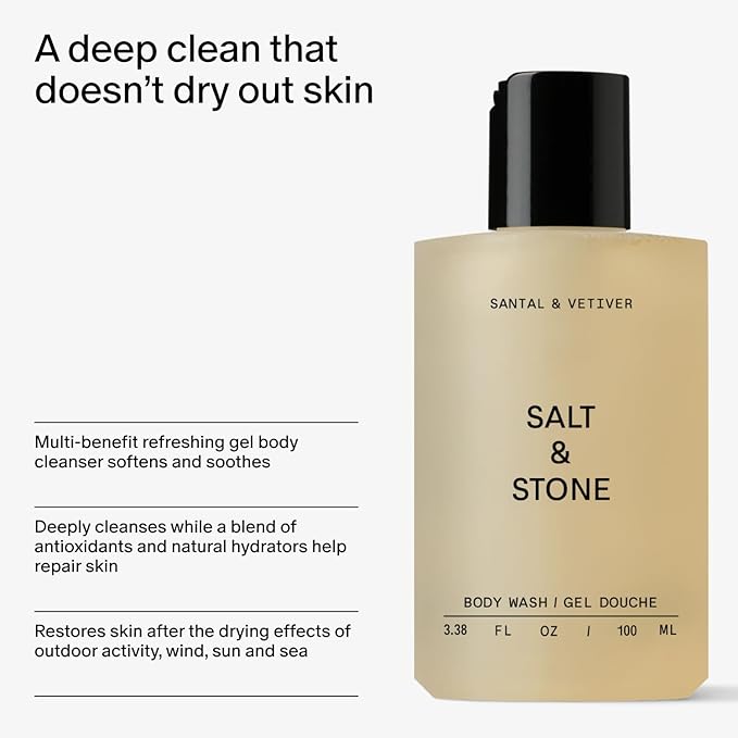 Salt &amp Stone Body Wash Mini Discovery Set | For Women &amp Men Sulfate Paraben &amp Dye Free Leaving Skin Soft and Hydrated | Travel-Sized Body Wash