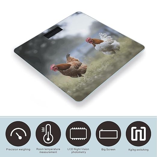 Chicken on The Grass Scale for Body Weight Sturdy Tempered Glass Weighing Scales with LCD Display Accurate Digital Bathroom Scale Convenient Body Fat Smart Scales 400lb