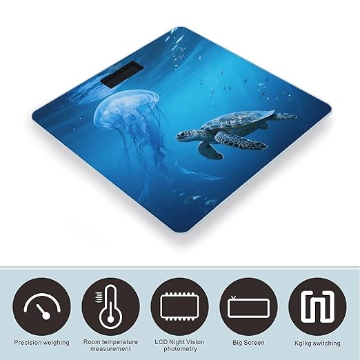 Blue Sea Turtle Weight Scale Cute Bathroom Scale for Body Highly Accurate Digital Weighing Machine for People Compact LCD Display Scales with Sturdy Toughened Glass Scales