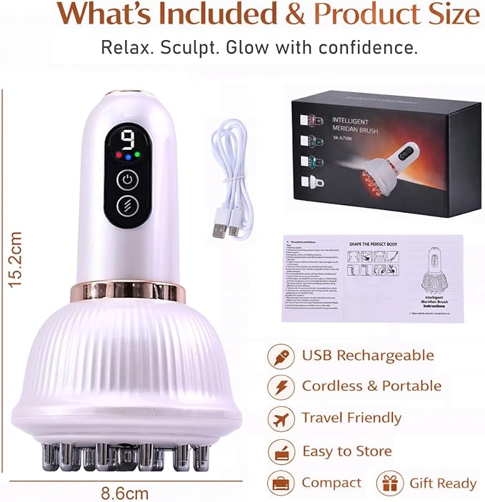 Lymphatic Drainage Massager for At-Home Body Care Sculpting Massage Tool for Legs Arms Belly &amp Back Helps Reduce Stretch Marks &amp Cellulite Smooth Skin &amp Relax Muscles with Heat Vibra