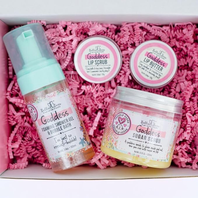 Spa Gift Set for Women – Bella &amp Bear Goddess Bath &amp Body Gift Set with Body Scrub Shower Gel Bubble Bath &amp Lip Care – Vegan Self Care Gift