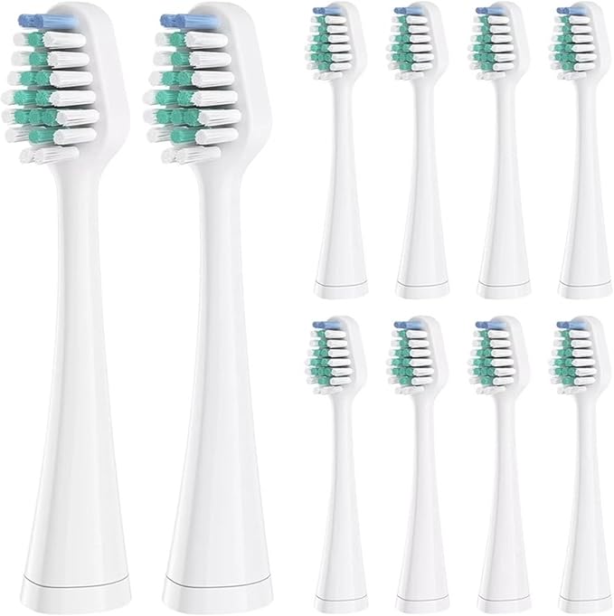10pcs Replacement Toothbrush HeadsCompatible for Bristle Soft Nozzles(10pcs White Green)