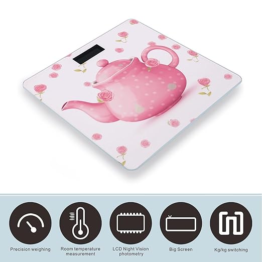 Pink Teapot Weight Scale Highly Accurate Digital Weighing Scale with Large LCD Display Smart Bathroom Scales for Home Bedrooms and Gift Giving