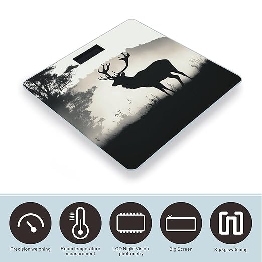 Wildlife Deer Silhouette Scale for Body Weight Anti-Slip Sturdy Tempered Glass Weighing Machine Highly Digital Accurate Bright LCD Bathroom Scale for Household Gift