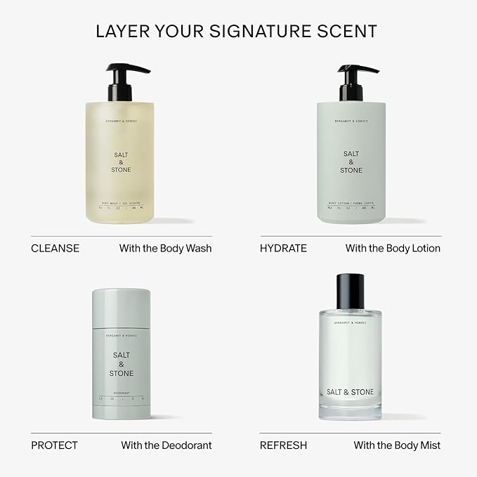 Salt &amp Stone Body Wash with Antioxidants for Deep Moisture | For Women &amp Men Sulfate Paraben &amp Dye Free Leaving Skin Soft and Hydrated | Bergamot &amp Hinoki 15.2 fl oz