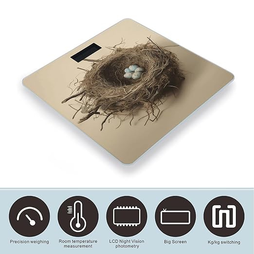 Birds Nest Scale for Body Weight Highly Accurate Digital Bathroom Scale Sturdy Tempered Glass Weighing Scales with LCD Display Fashion Body Fat Smart Scales 400lb