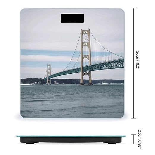 Mackinac Suspension BridgeScale for Body Weight with LCD High Precision Weighing Scales Fashion Sturdy Tempered Glass Weight Scales Easy-to-Read Digital Bathroom Scale for Daily 400lb