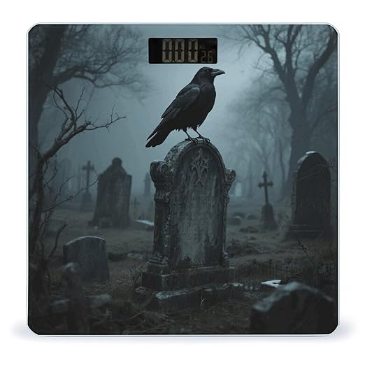 Black Crow on Tombstone Weight Scale Large Digital Bathroom Scales with Bright LED Display Non Slip Digital Scale and Step On Fashion Weighing Machine for Body
