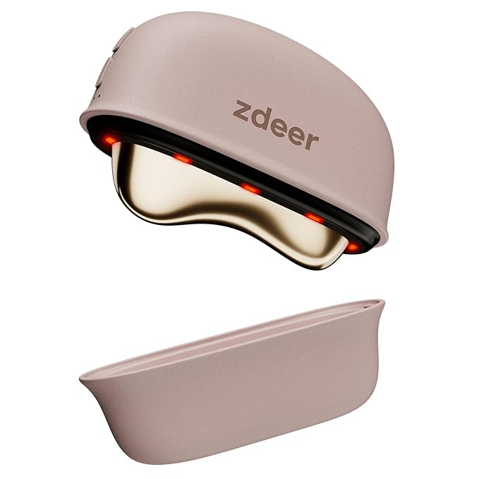 ZDEER LED Red Light Therapy for Face &amp Neck Massager Facial Care Device – Electric Gua Sha Brass Tool with Heat &amp Vibration for Firming Sculpting &amp Skincare Pink