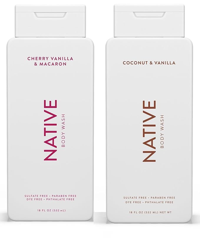 Bundle | Native Body Wash 2-Pack: Cherry &amp Vanilla Macaron + Coconut &amp Vanilla (18 fl oz each)