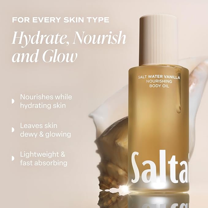 Saltair Body Oil and 2-Pack Body Wash Set – Moisturizing Cleanser and After-Shower Skincare Duo – Salt Water Vanilla Scent