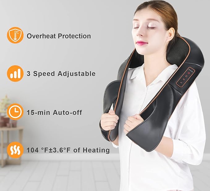 TRIDUCNA Neck Back Massager with Heat Shiatsu Electric Deep Tissue with 3D Kneading Massage 3 Intensity Levels Muscle Pain Relief for BackNeckShoulderLegs Gifts for Her/Him/Friend/Mom/Dad