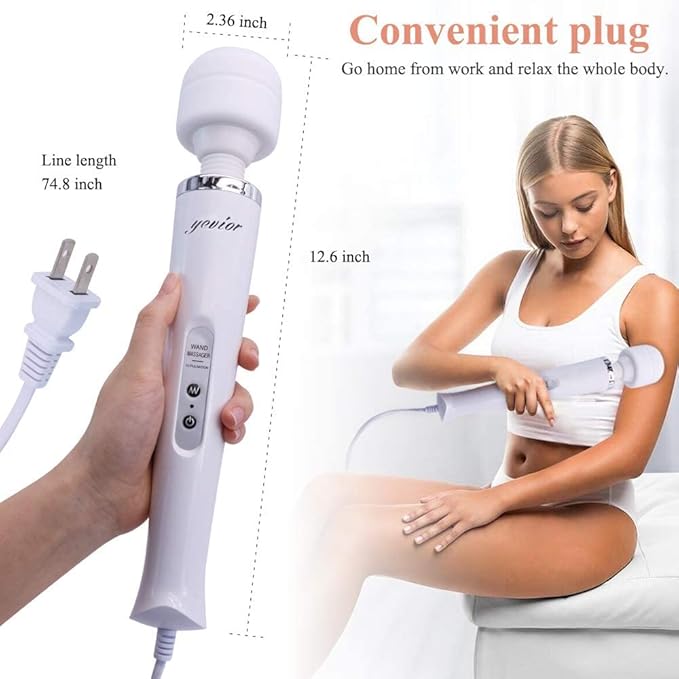 YEVIOR Wired Powerful Handheld Massager with 10 Pulse Settings Strong Vibration for WomenPersonal Total Body Therapy Massager for Sports Recovery Muscle Aches Body Pain (White)