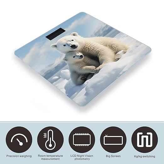 Cute Polar Bear Bathroom Scale Automatic Power On/Off Body Scales LCD Backlight Display Square Digital Scale Rounded Corners Bathroom Scales for Home Bedrooms