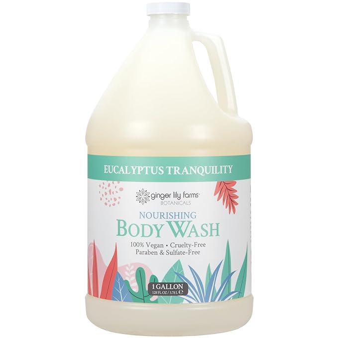 Ginger Lily Farms Botanicals Nourishing Body Wash Eucalyptus Tranquility 100% Vegan &amp Cruelty-Free 1 Gallon (Pack of 4)