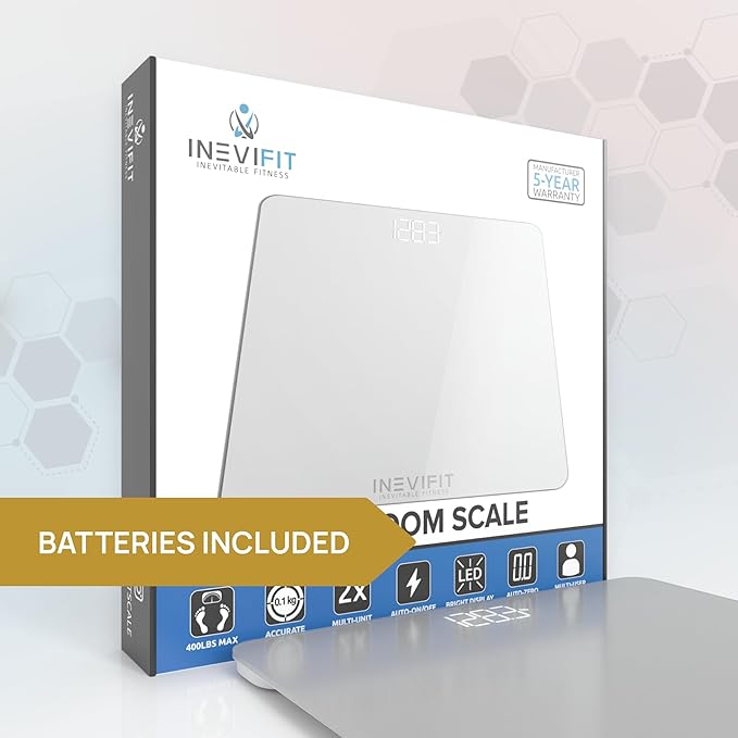INEVIFIT Bathroom Scale &amp Digital Kitchen Scale Fitness Bundle Complete Body Composition and Nutrition Tracking Solution with Batteries Included