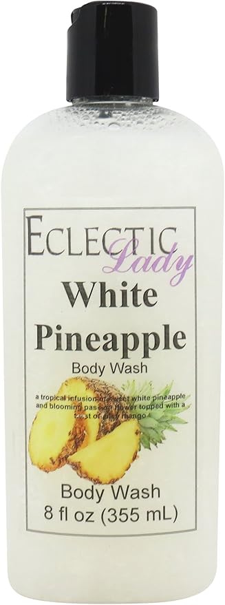 Eclectic Lady Liquid Pearl Body Wash - White Pineapple Scent 3-in-1 Use For Bubble Bath Hand Soap &amp Body Wash Phthalate-Free White Pineapple Fragrance Handcrafted in USA (8 oz)