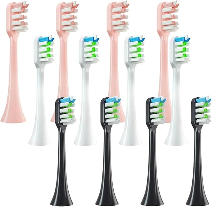 12pcs Brush Heads Sonic Electric Toothbrush Soft Bristle Nozzles Compatible for SOOCAS X3/X3U/X5 Replacement Clean Tooth(6White with 6Pink)