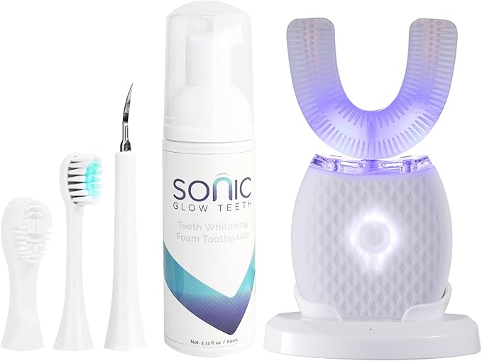 Ultrasonic Toothbrush for Adults - Automatic Electric Toothbrush with Soft Bristles Rechargeable Portable 30'' Automatic Timer Wireless Charging Washable for Travel &amp Home Use (White)