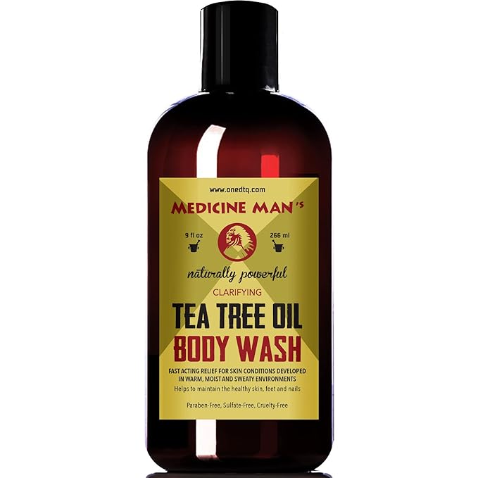 OneDTQ Medicine Man’s Tea Tree Oil Body Wash For Sweaty Itchy Scaly Skin Clogged Pores And More Natural 9 Oz Liquid Soap