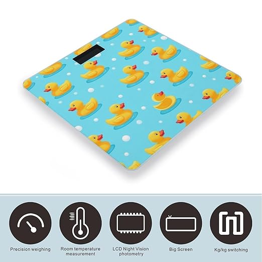 Women's Fashion Automatic Switch Digital Bathroom Weighing Scale Smart Scale Cute Funny Bubbles Blue Yellow Rubber Ducks