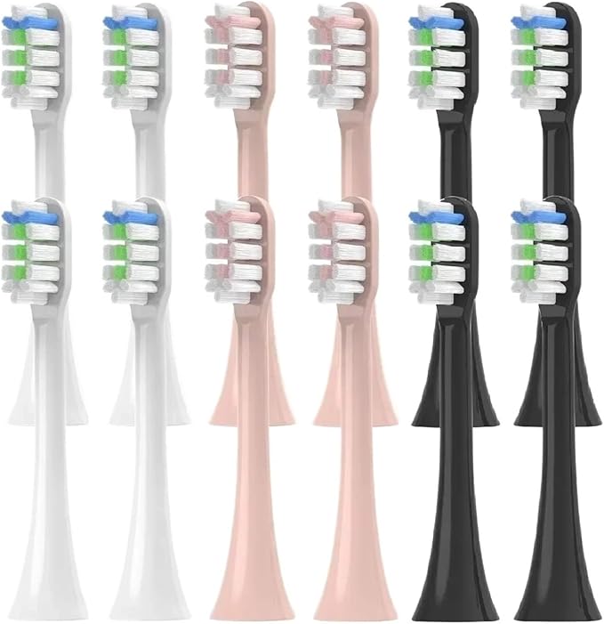 12PCS Replacement Brush Heads Compatible for V1/X1/X3/X5/X3U/X3PRO/v1/v2 Toothbrush Soft Bristle Nozzles(Black B)