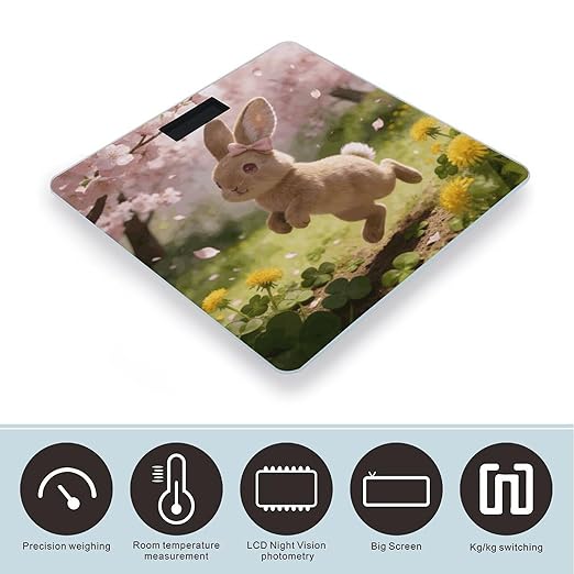 Cherry Blossoms Dance with The Spring Rabbit Smart Scale for Body Weight Digital Bathroom Scale Toughened Glass Weight Scale with Large LCD Backlight Display High Precision Scales Weighing Machine