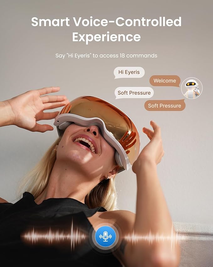 RENPHO Eyeris Calina Eye Temple Massager for Migraines Voice Control FSA Eligible HSA Birthday Day Gifts for Women Men Slidable Temple Massage Cushions Heated Eye Mask