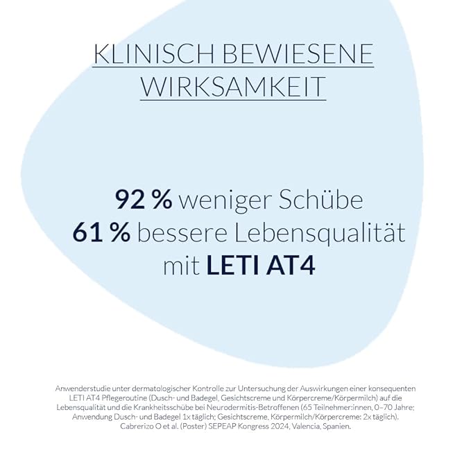 LETI AT4 Dusch- und Badegel - Milde rückfettende Reinigung bei trockener oder zu Neurodermitis neigender Haut 250 ml Gel