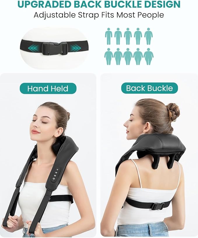 Nekteck Neck Massager Cordless 6D Shiatsu Neck and Back Massager Neck Massager for Pain Relief Deep Tissue Ideal Gift for Men and Women Ideal for Home Office and Car with Heat Black