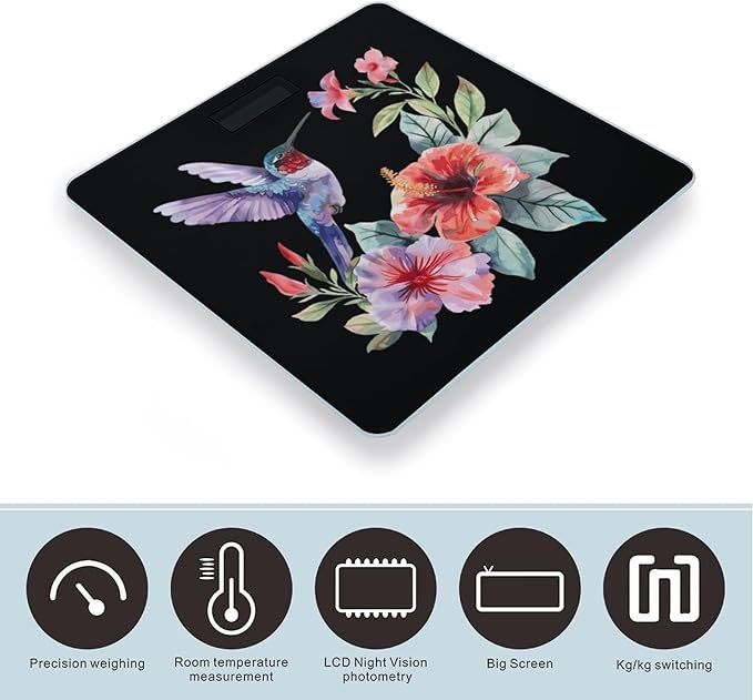 Hummingbirds Flowers Scale for Body Weight Smart Accurate Digital Bathroom Scale with Easy Read LCD style