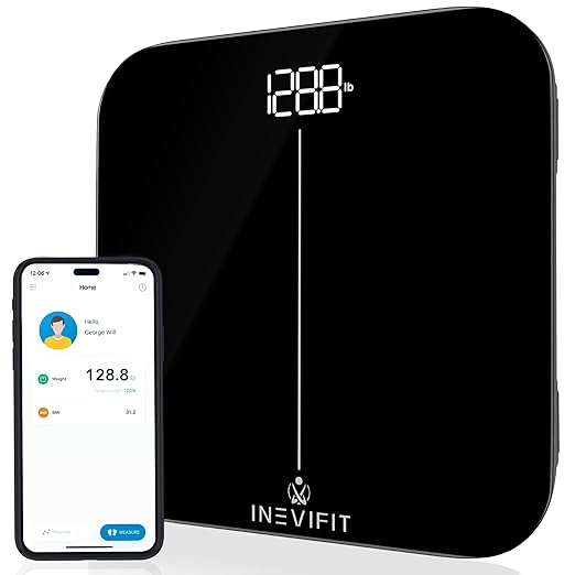 INEVIFIT Smart Premium Bathroom Scale Highly Accurate Bluetooth Digital Bathroom Body Weight Scale Precisely Measures Weight &amp BMI for Unlimited Users