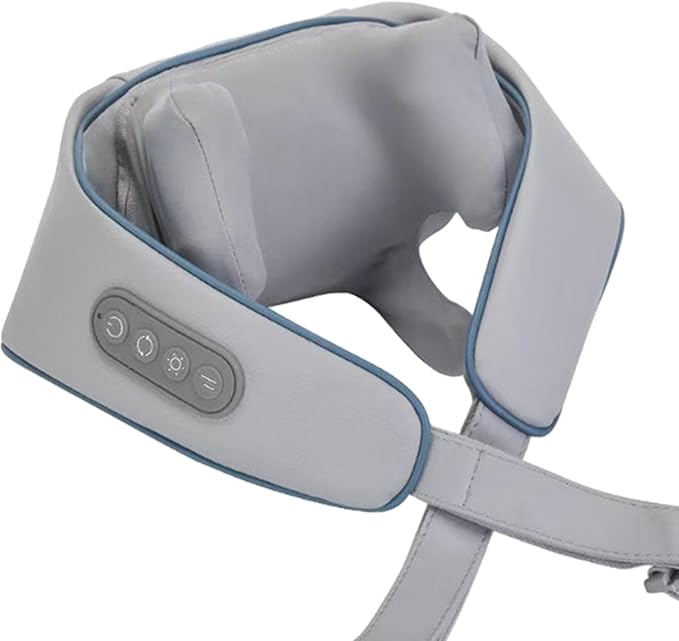 Electric Neck Massager with Heating Function and 6 Massage Attachments for Adults Blue Gray