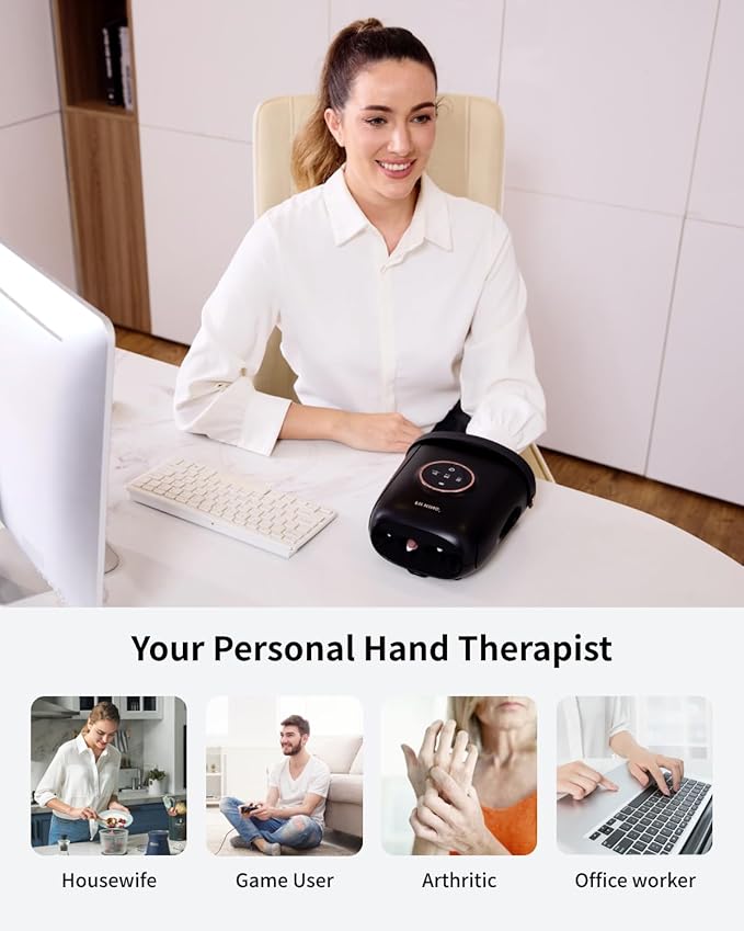 FIT KING Cordless Hand Massager with Compression &amp Heating Fingers Wrap Massage for Arthritis Pain and Carpal Tunnel Large Space for Both Men and Women (Black)