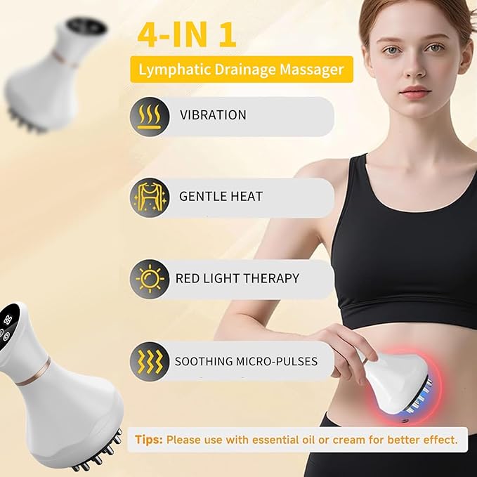 Handheld Electric Lymphatic Drainage Massager: Body Sculpting Machine and Anti Cellulite Massage Tool for Cellulite &amp Stretch Marks with Microcurrent Red Light Heat &amp Vibration
