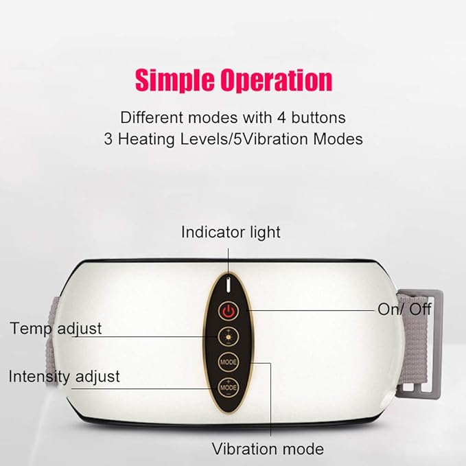 WOOLALA Abdomen Massage Belt with Heat Therapy Heated Waist Belt Vibrating Back Massager Lower Back Wrap for Pain Strains Sprains Relief