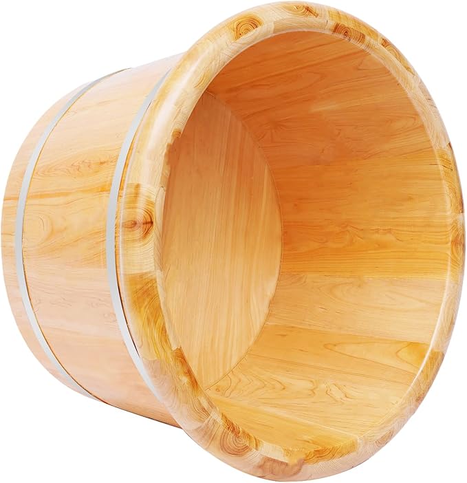 Wood Foot Tub with Massager Roller and Lid Cedar Wooden Foot Bath Barrel Feet Soaking Basin for Soaking Feet Stress Relief Relaxation