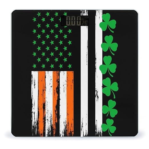 Automatic Switch Digital Bathroom Weighing Scale Smart Scale for Body Weight St Patricks Day Shamrock Clover Irish American Flag
