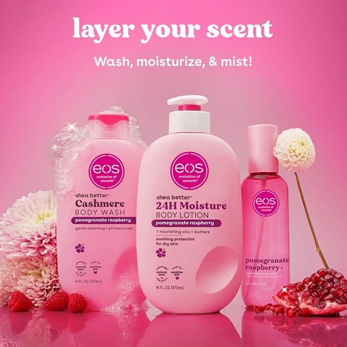 eos Pomegranate Raspberry Scent Layering Bundle - Body Wash Body Mist Body Lotion