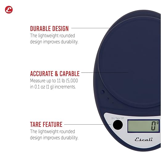 Escali Primo Digital Food Scale Multi-Functional Kitchen Scale and Baking Scale for Precise Weight Measuring and Portion Control 8.5 x 6 x 1.5 inches Royal Blue
