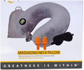 Vibrating Neck Massage Pillow with Ear Plugs Gray Portable Travel Design Includes Ear Protection for Relaxation and Pain Relief