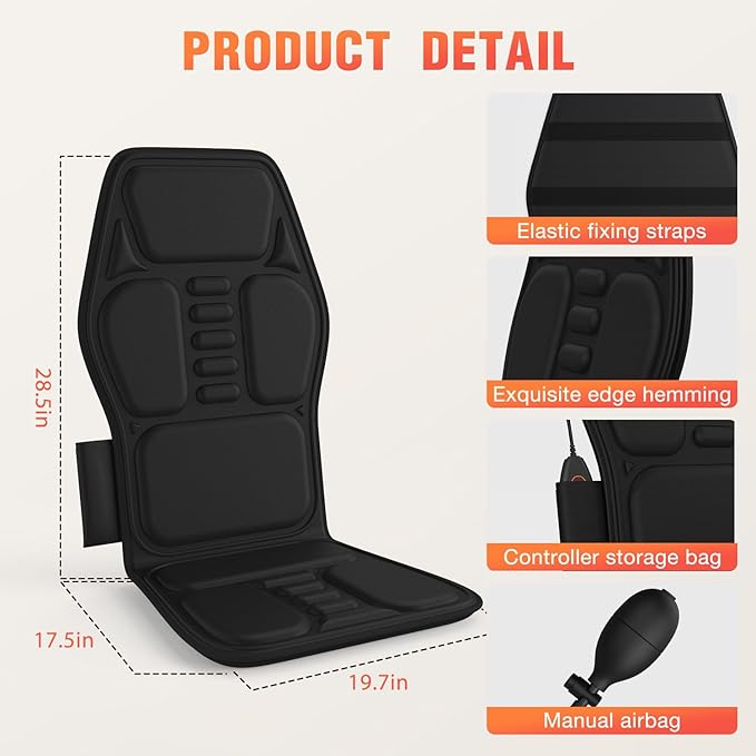 Back Massager for Chair Massage Seat Cushion with Heat Lumbar Traction 8 Vibrating Motors Massager Chair Pad for Full Body Pain Relief and Home Use