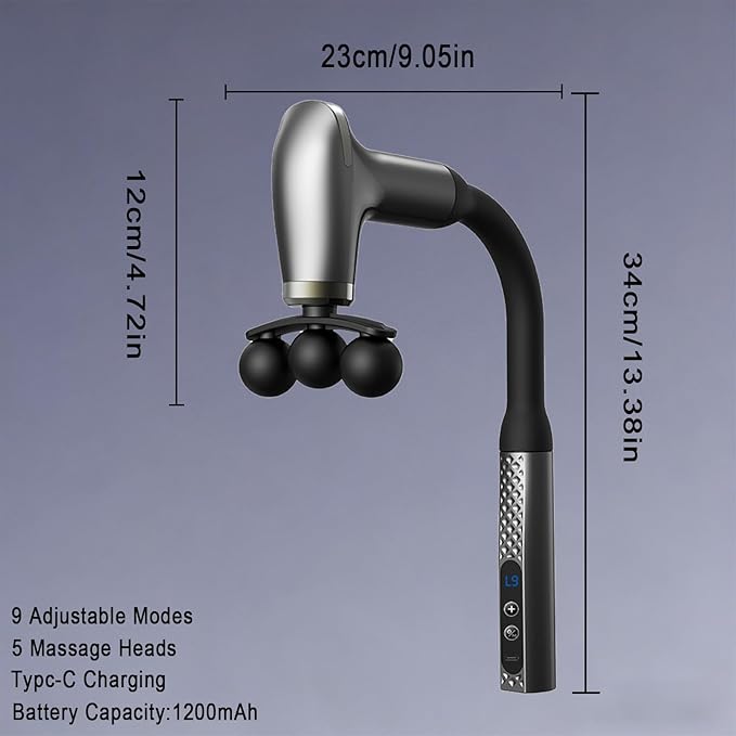 Massage Gun with Upgraded Extension Handle Massage Gun Deep Tissue - Back Massager for Pain Relief Deep Tissue Muscles/Neck/Shoulders/Waist/Legs Massager 5 Replaceable Heads &amp 9 Speed Levels