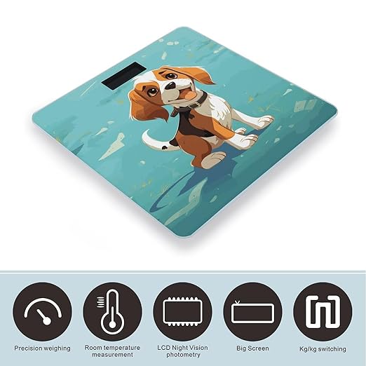 Cartoon Beagle Dog Weight Scale Digital Electronic Scales Bathroom Scale Larg LCD Backlight Display High Precisio MeasurementsTempered Glass