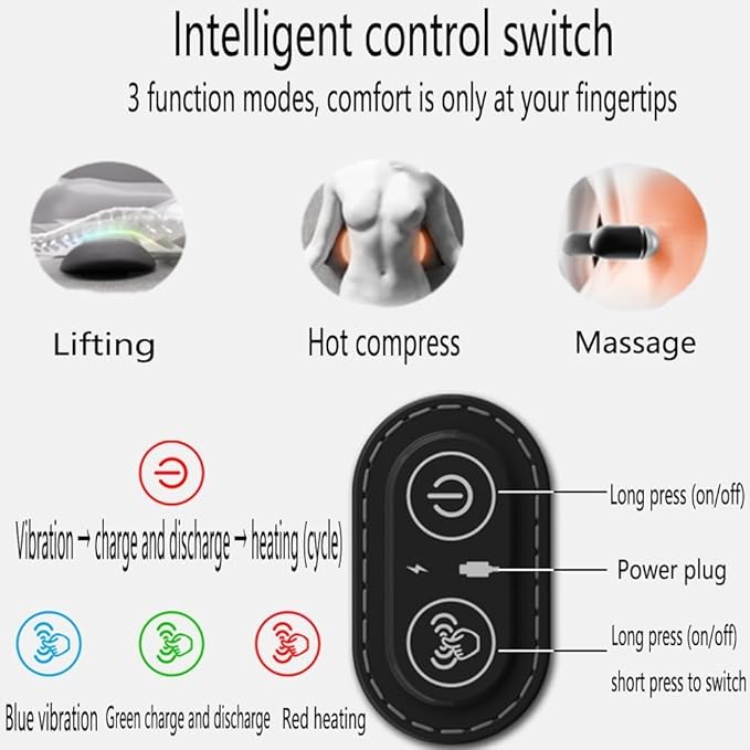 3-in-1 Back Massager Electric Lumbar Support Pillow with Heat &amp Vibration Waist Wedge Bolster for Bed or Office Chair Lower Back Pain Relief (Grey1pcs)