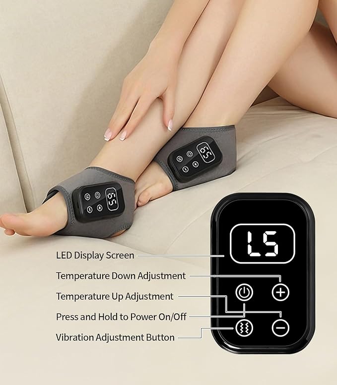Foot Massager Triple Method Massager - Electric Foot and Ankle Massager Heated Wrap with 5 Vibration Modes and 5 Heat Levels - Cordless Portable Design 1-Pack